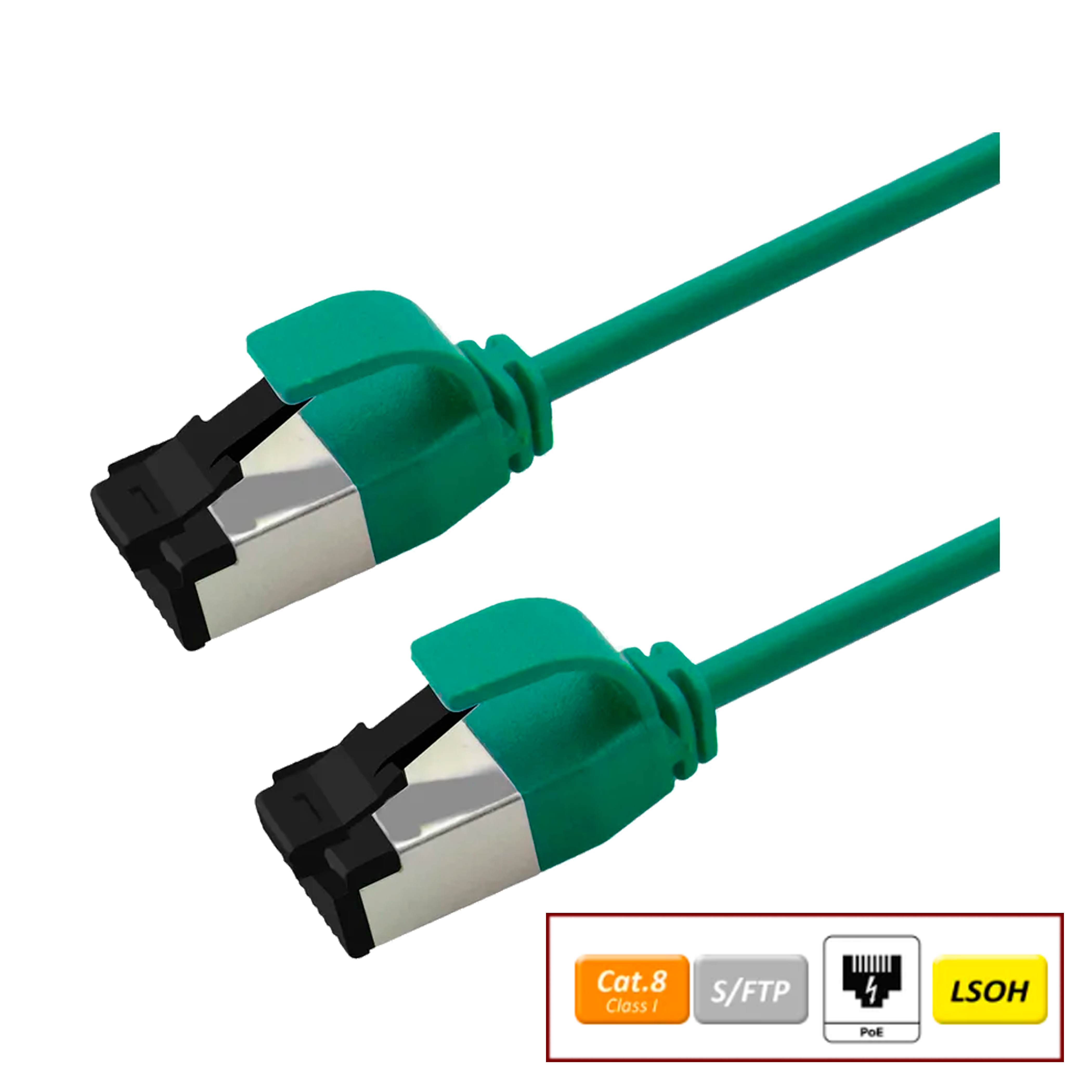 CAT8 S/FTP PATCHKABEL, GRØN
 RJ45-RJ45, M/M, PoE, CU, LSZH, Ø4,5, AWG 28/7