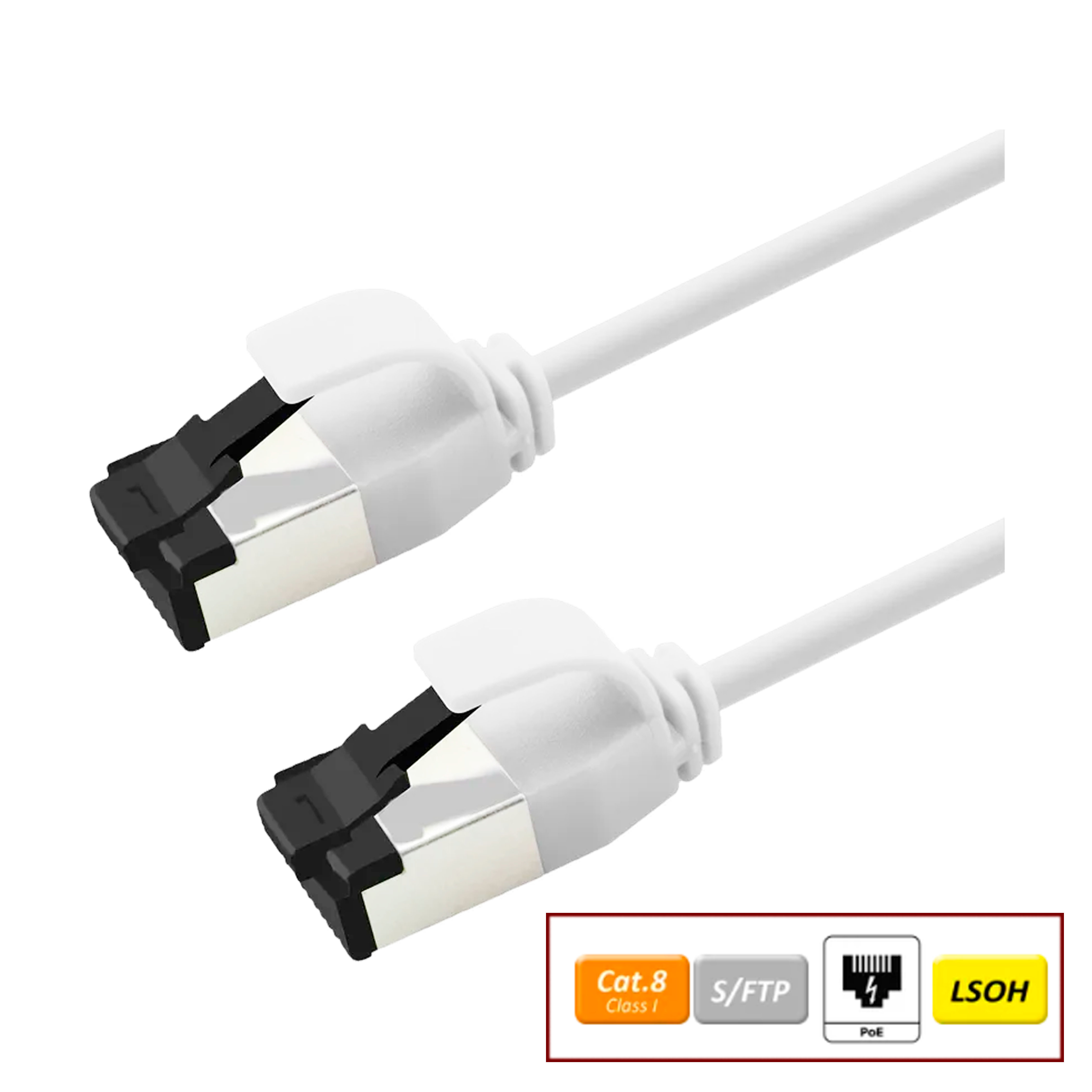 CAT8 S/FTP PATCHKABEL, HVID
 RJ45-RJ45, M/M, PoE, CU, LSZH, Ø4,5, AWG 28/7